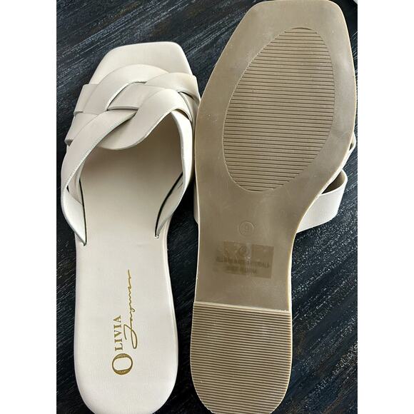 Olivia Ferguson Women's Beige Woven‎ Flat Sandal New Size 9 Vegan Leather Classy - Picture 7 of 9